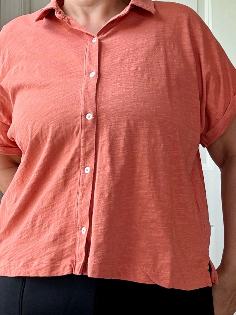 Relaxed Coral Button-Down Shirt - Women's Top